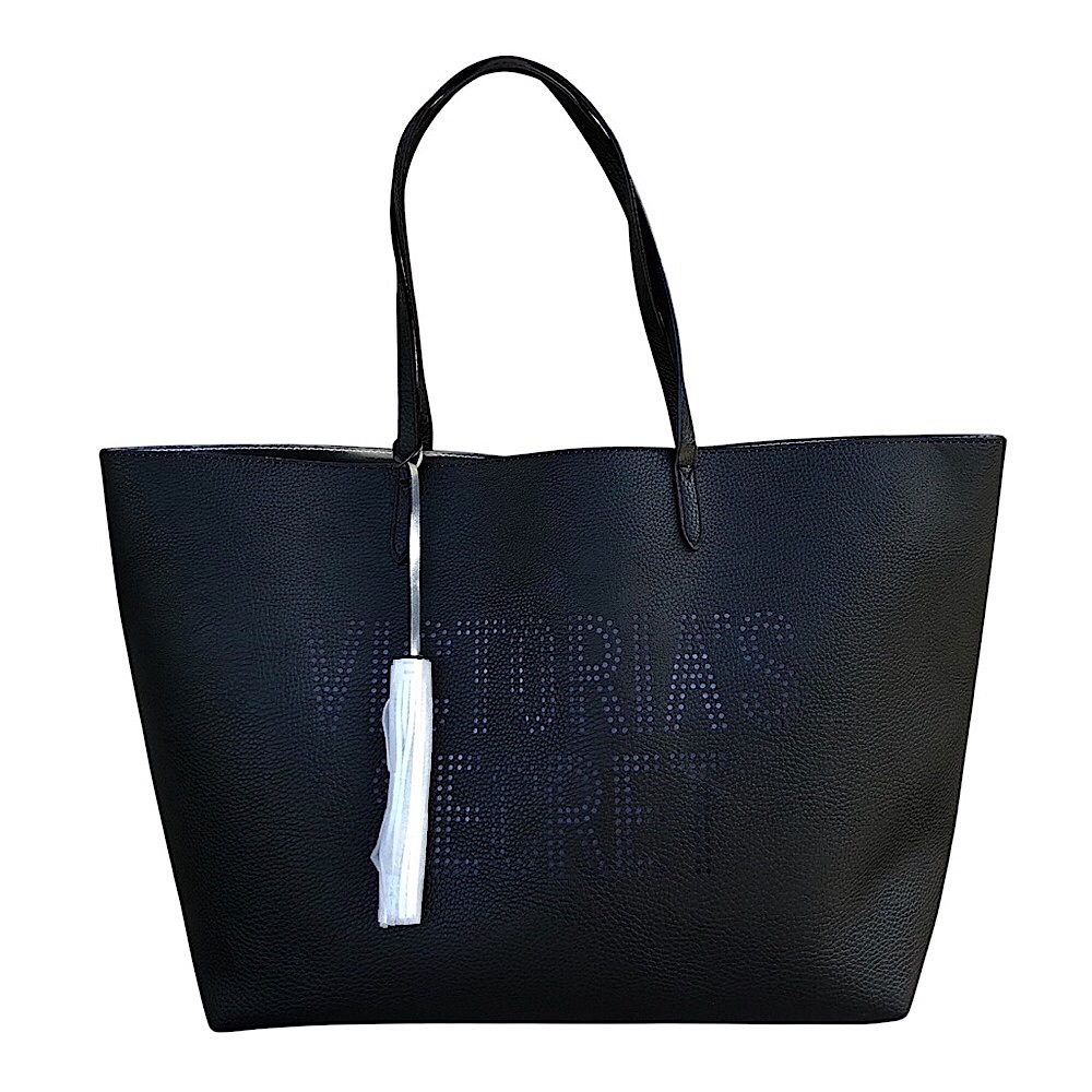 Victoria’s Secret Faux Leather Laser cut Logo Silver Tassel
Black Tote Bag